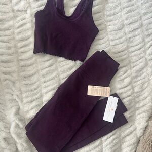 Spiritual Gangster Purple Ribbed Crop Top and Leggings Set